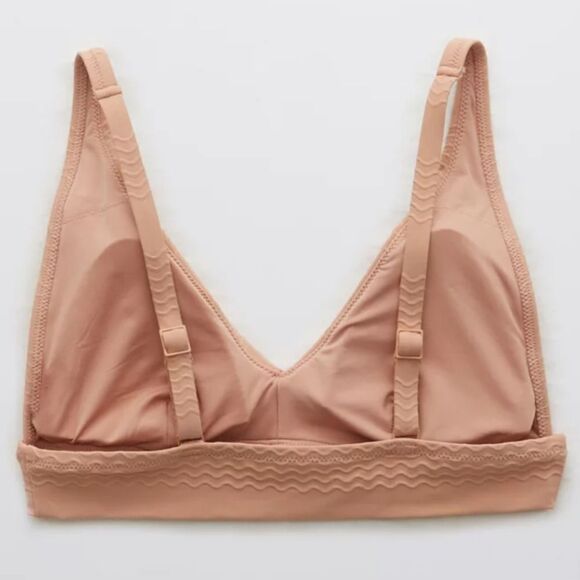 Aerie Jacquard Longline V Scoop Bikini Top Size M Minimalist Nude Tan Natural - Picture 5 of 10